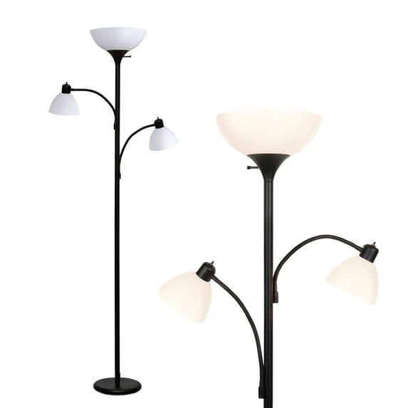 Brightech Sky Dome Double 72 in. Black Torchiere LED Floor Lamp with 2 Adjustable Arms