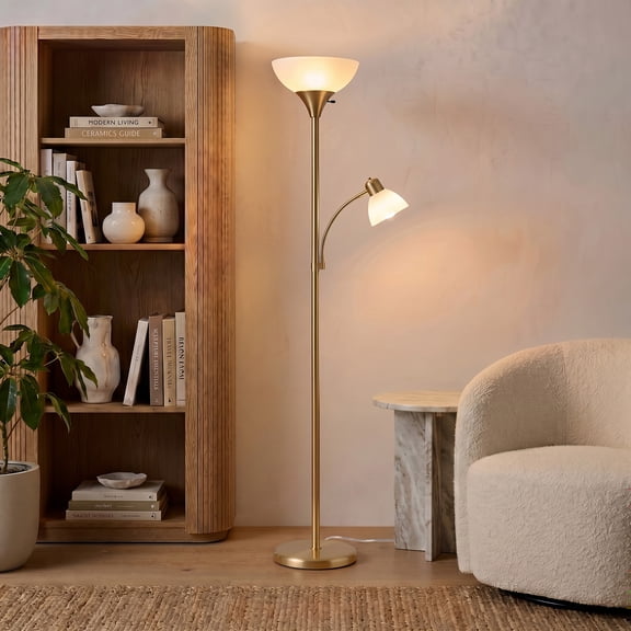 Brightech Sky Dome Plus 72 in. Brass Torchiere LED Floor Lamp with 1 Adjustable Arm