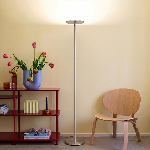 Brightech Sky LED Torchiere Super Bright Standing Floor Lamp, Brushed Nickel