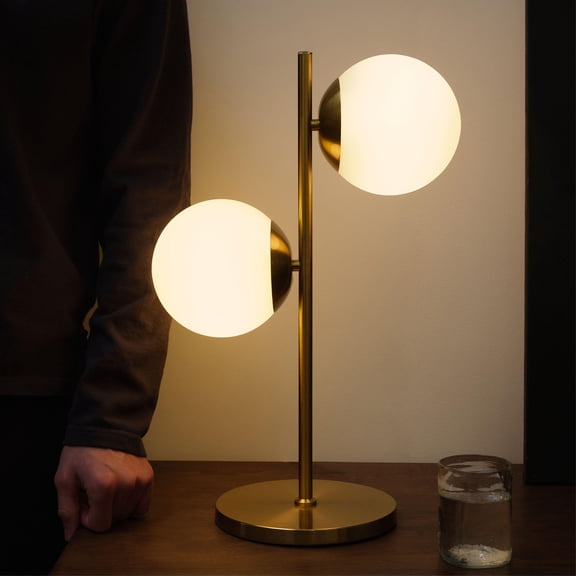 Brightech Sphere 20" Mid-Century Modern Integrated LED Desk Table Lamp with Built-In 3-Way Dimmer - Brass