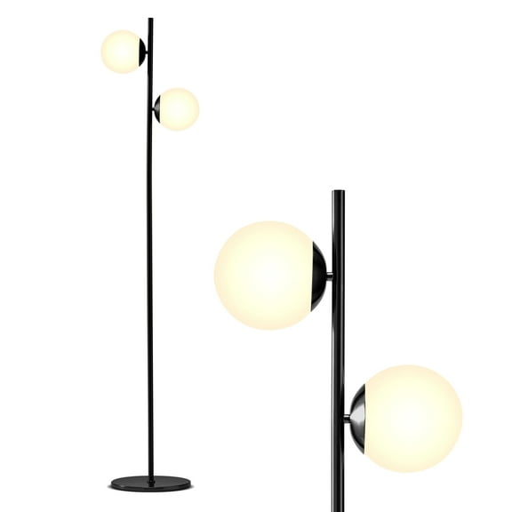 Brightech Sphere 65" LED Modern 2 Globe Floor Lamp - Contemporary Standing Light for Bedrooms & Offices - Black