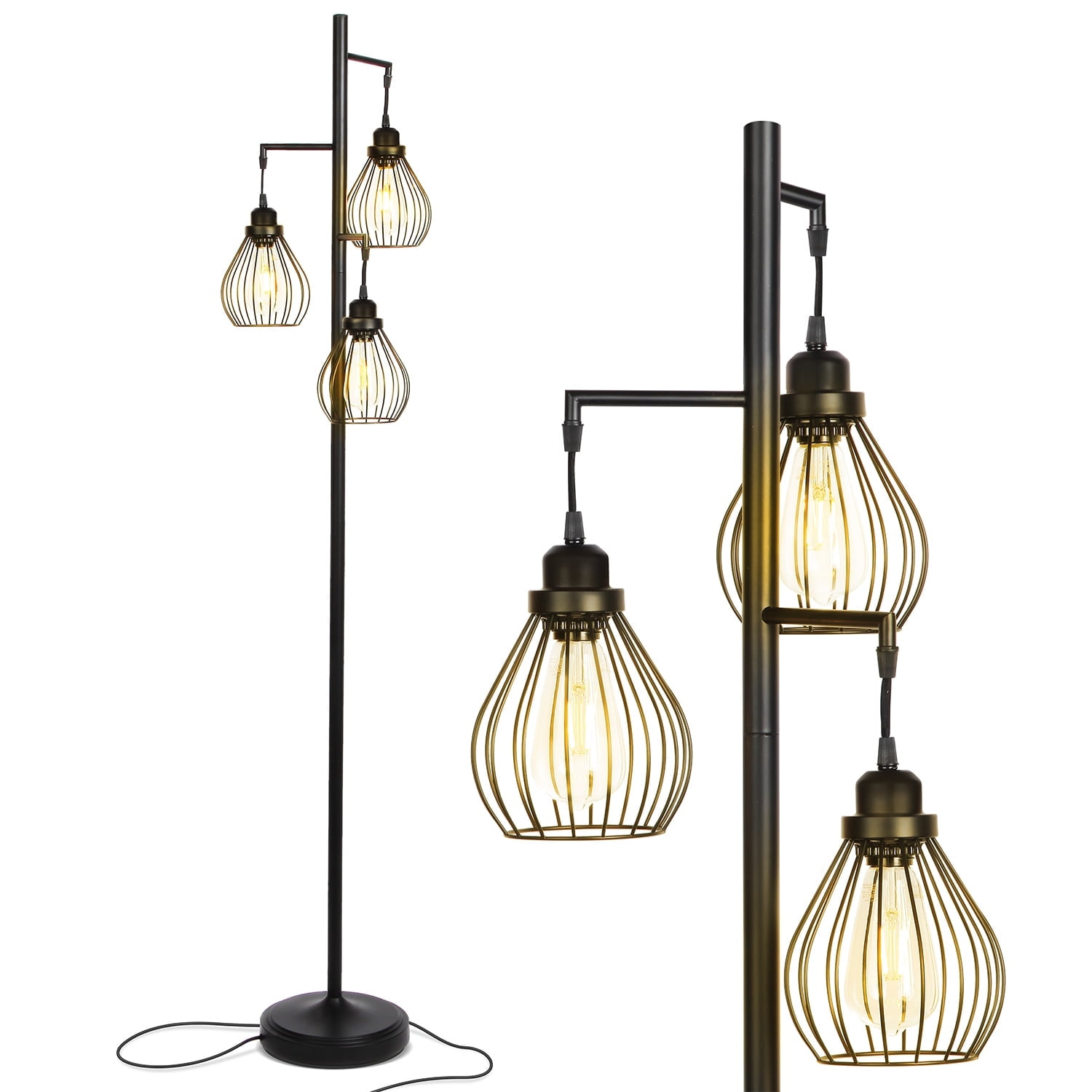 Edison Inspired Multi-Head 68" Black LED Floor Lamp