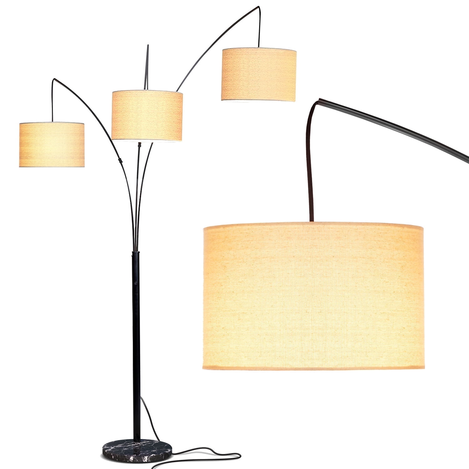 Trilage Black Adjustable 3-Light LED Floor Lamp with Fabric Shades