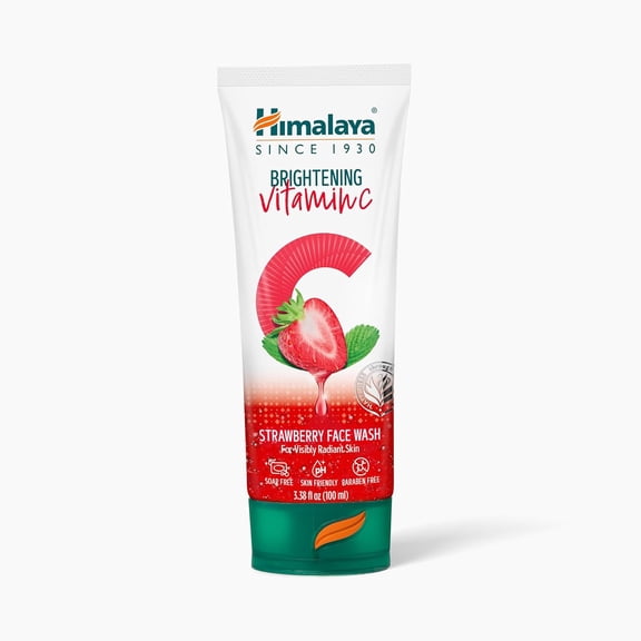 Brightening Vitamin C Strawberry Face Wash, with Cellulose Beads & Amla Fruit Extract for Visibly Radiant Skin, Gentle Cleansing Formula, 3.38 fl oz (100 mL)