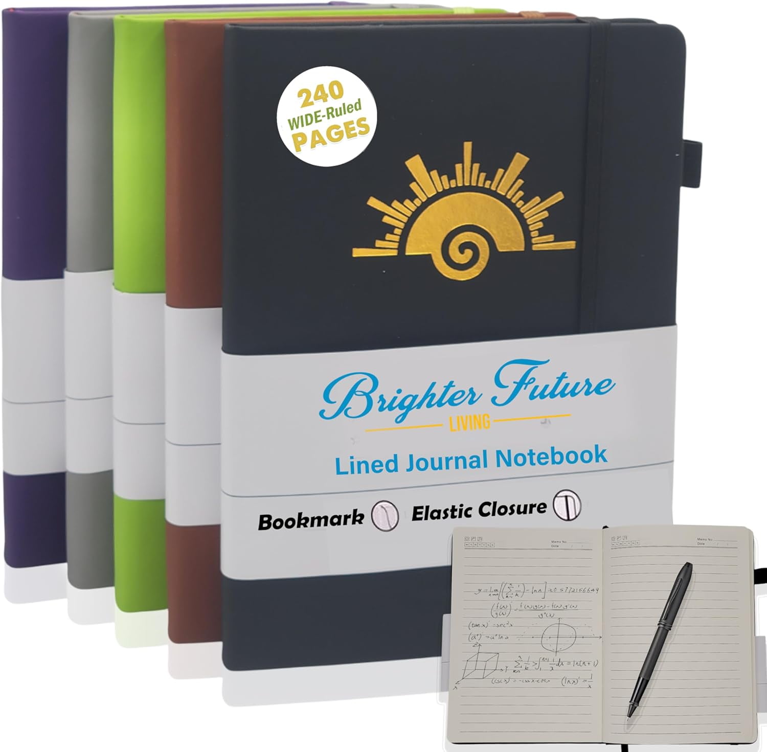 BrighterFutureLiving A5 Lined Journal Notebook – Faux Leather Hardcover, 240 Pages | Ruled Writing Journals for Work, School, or Travel | Gift for Women & Men – 5-Pack (Assorted Colors)
