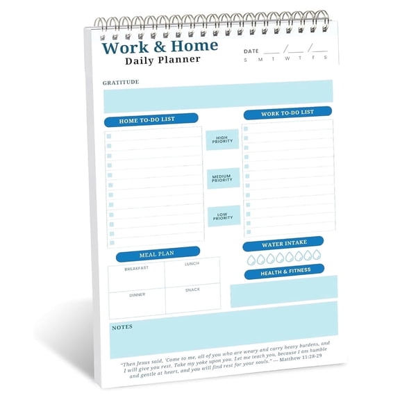 BrighterFutureLiving Work & Home To-Do Daily Planner Notepad: Organize Tasks, Track Health, Find Inspiration with Gratitude & Bible Verses for Men & Women at School/Office