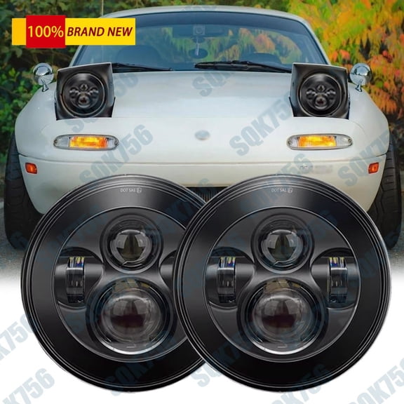 Brightest 2PCS 7" Round LED Headlights HI/LOW for Mazda Miata MX5 MX-5 1990-1997
