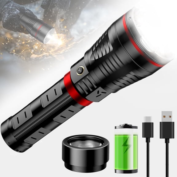 Brightest Flashlights High Lumens with Ignition Lens 20000mAh Super Bright Rechargeable Flashlight with Shoulder Straps Led Tactical Flash Light for Camping Outdoor Essentials&Home Emergencies