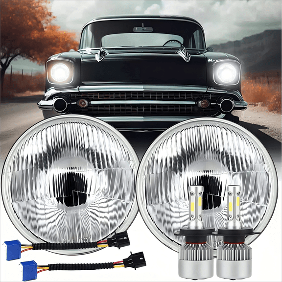 Brightest Pair 7 inch Round GLASS LENS LED HeadlightsHi/Lo for Chevrolet Bel Air