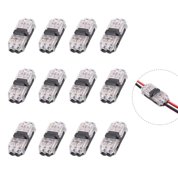 Brightfour No Stripping Low Voltage Wire Connectors  12 Pack,  2 Way 2 Pins, Fit 20-24 AWG