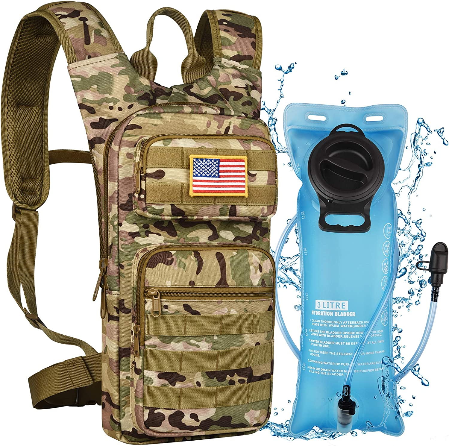 Hydration Pack with 3L Bladder Water Bag Camel Backpack for Hiking