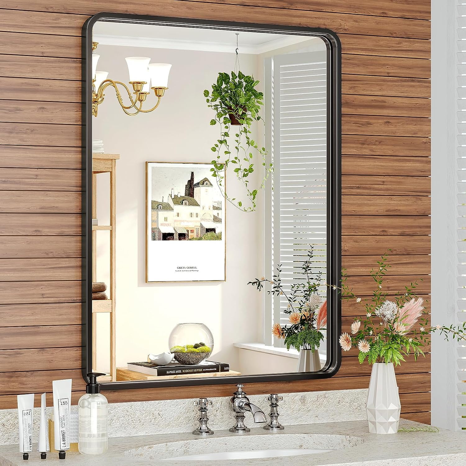 Brightify 22x28 Inch Black Bathroom Wall Mirror, Modern Rectangle Bathroom  Vanity Wall Mirror with HD Glass  Black Metal Frame for Living Room  Bedroom Entryway Hallways, Horizontal Vertical