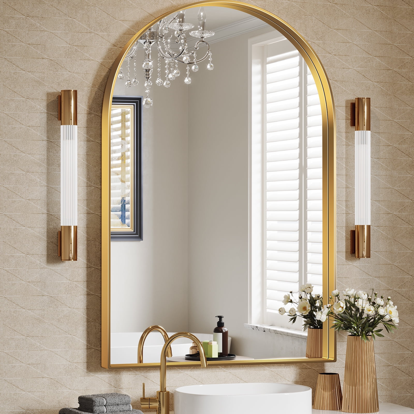 Brightify 24*36 Inch Gold Arched Mirror Bathroom Wall Mirror, Large