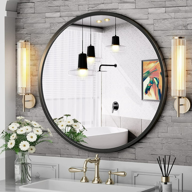 Brightify 24 Inch Black Round Mirrors Wall Mirror for Bathroom