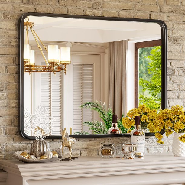 Brightify 30x40 Inch Black Bathroom Mirrors Wall Mirror, Modern