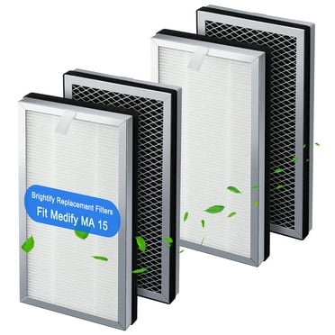 Brightify 4 Packs Replacements for Medify MA 15 Filter, True HEPA Air Filters for Medify Air Purifier, 3 in 1 Integration Pre-filter, H13 HEPA, Activated Carbon Replacement for MA-15 Air Filters