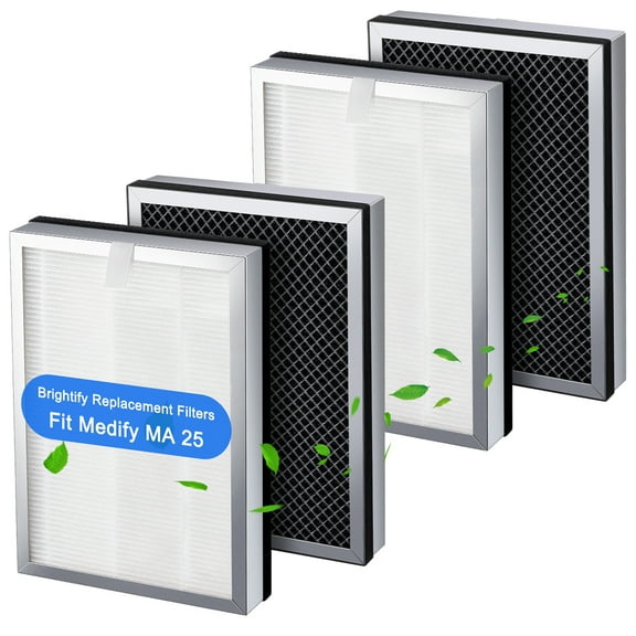 Brightify 4 Packs Replacements for Medify MA 25 Filter, True HEPA Air Filters Fit Medify MA-25 Air Purifier, 3 in 1 Integration Pre-filter, H13 HEPA, Activated Carbon Replacement for MA-25 Filter