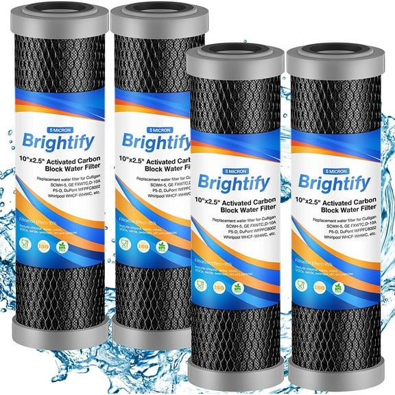 Brightify 5 Micron Whole House Water Filter Cartridges ,4 Pack Sediment Water Filter Replacement for DuPont WFPFC8002, Replacement Fits D-10A, P5-D, SCWH-5