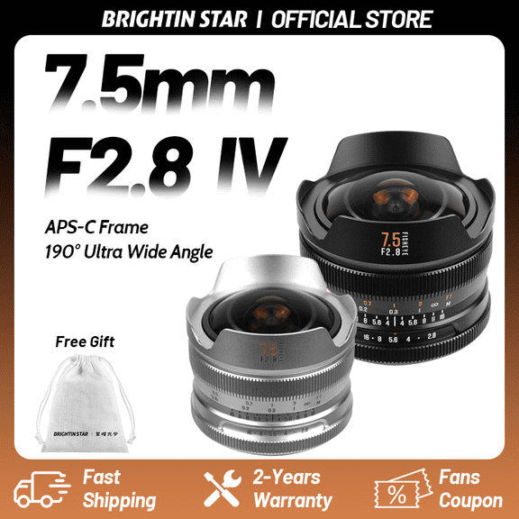 Brightin Star 7.5mm F2.8 IV APS-C Ultra Wide Angle Fisheye Manual Focus MF Lens for Canon EOS M Mount Cameras Silver with ND1000 Filter