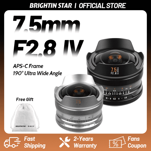 Brightin Star 7.5mm F2.8 IV APS-C Ultra Wide Angle Fisheye Manual Focus MF Lens for M43 Mount Cameras Black with ND1000 Filter