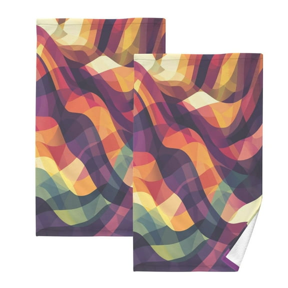 Brightly Colored Abstract Pattern Set of 2 Pure Cotton Towels, 16'' x 28'', Highly Absorbent and Soft