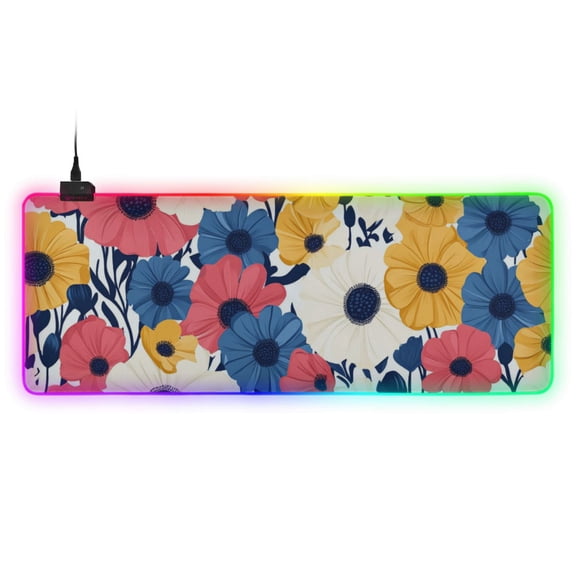 Brightly Colored Daisies RGB Gaming Mouse Pad Large Keyboard Mat Rubber Base 13 Light Modes