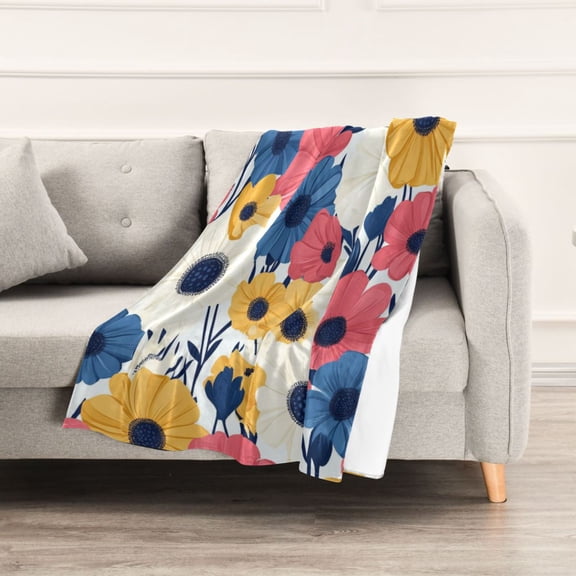 Brightly Colored Daisies Throw Blanket 60" x 90" Soft and Warm Blankets for Couch Sofa and Bed