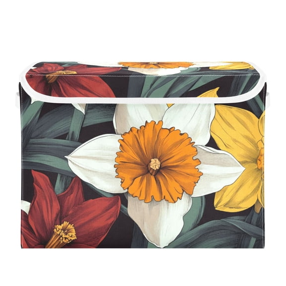 Brightly Colored Flowers Large Storage Bins with Linen Collapsible Lid Storage Box 16.7 x 12.6 x 11.8in