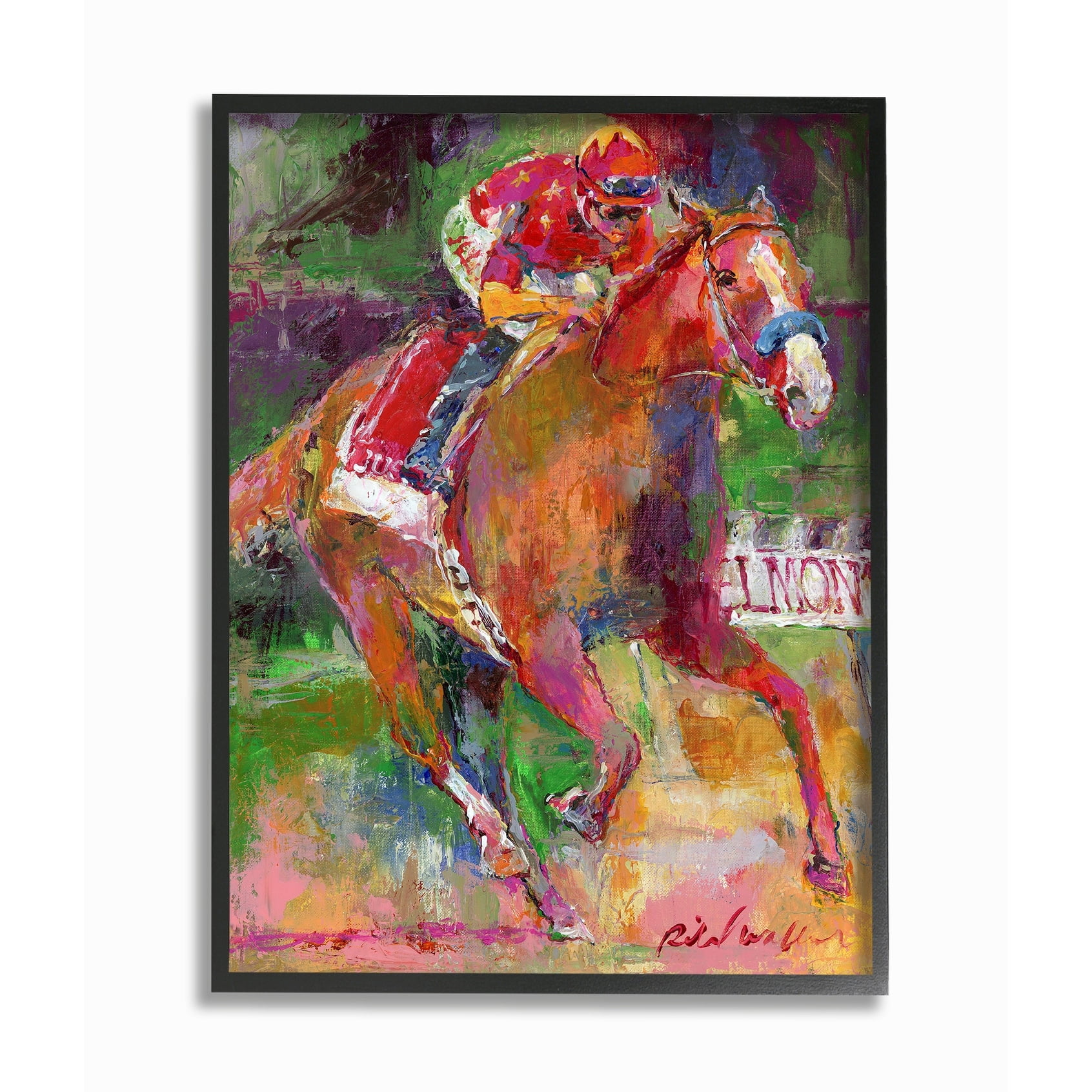 The Stupell Home Decor Collection Brightly Colored Galloping Horse and Jockey Race Painting Framed Giclee Texturized Art, 11 x 1.5 x 14