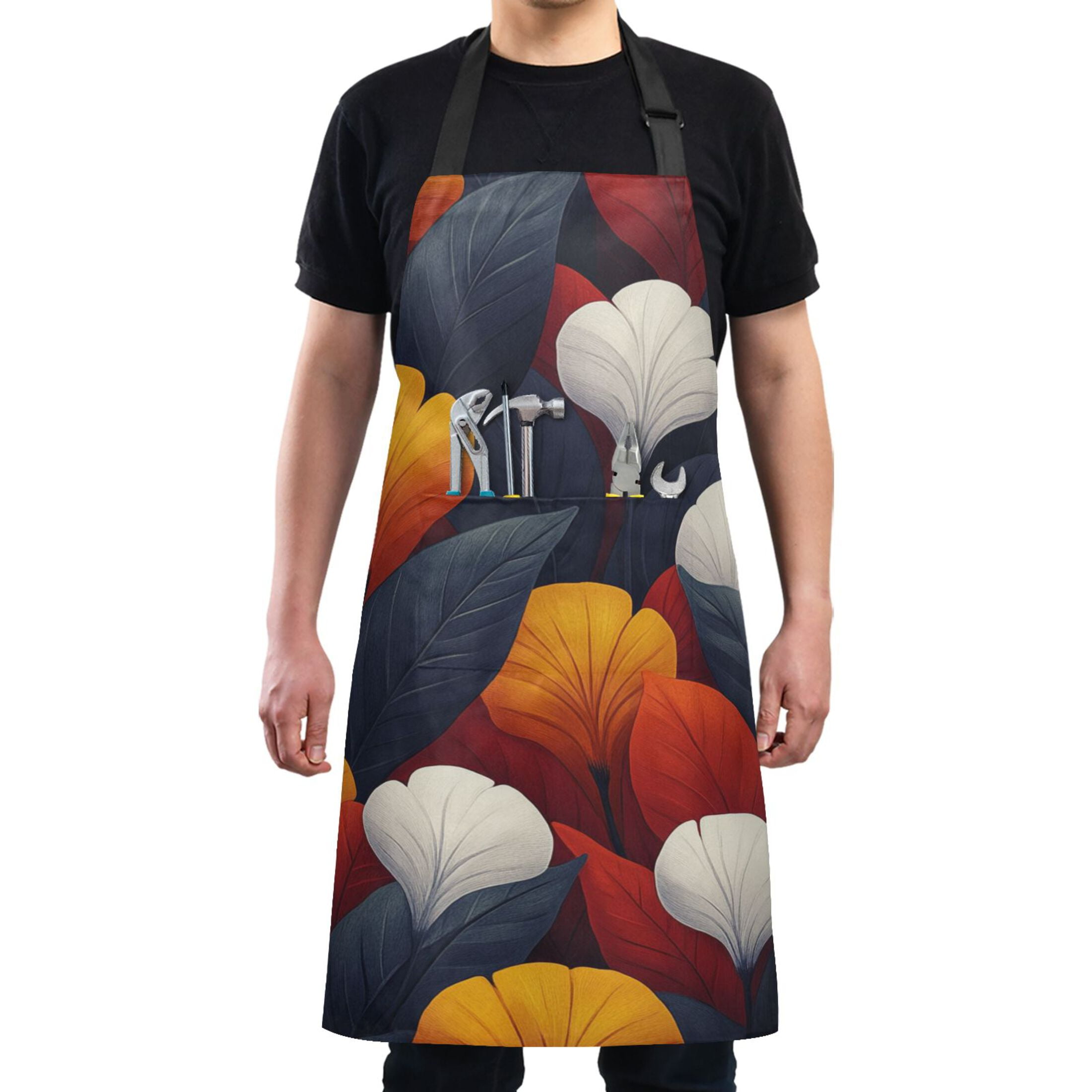 Brightly Colored Leaves Chef Kitchen Apron with Pockets for Women ...