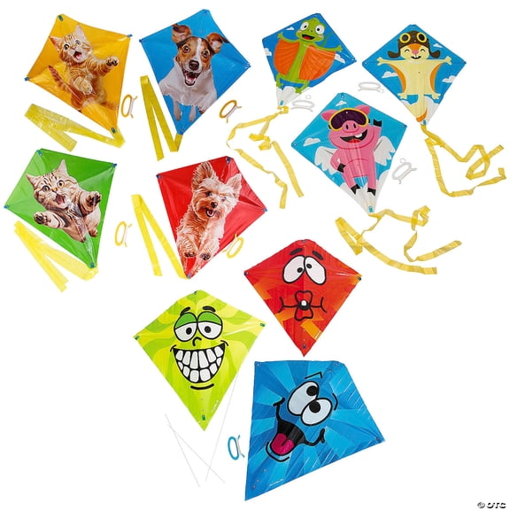 Brightly Colored Silly Animals & Faces Kite Assortment - 36 Pieces