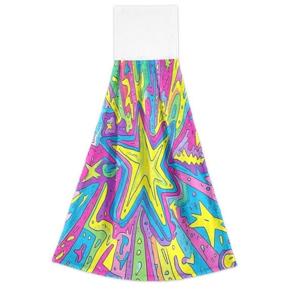 Brightly Colored Star 2 Pack 14''x18'' Hand Towels Soft Coral Fleece Quick Dry Hook and Loop for Kitchen Bathroom