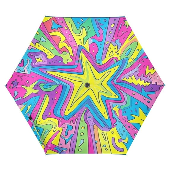 Brightly Colored Star Folding Umbrella UV50+ Waterproof Sun Protection Auto Open Close Compact Fiberglass Frame