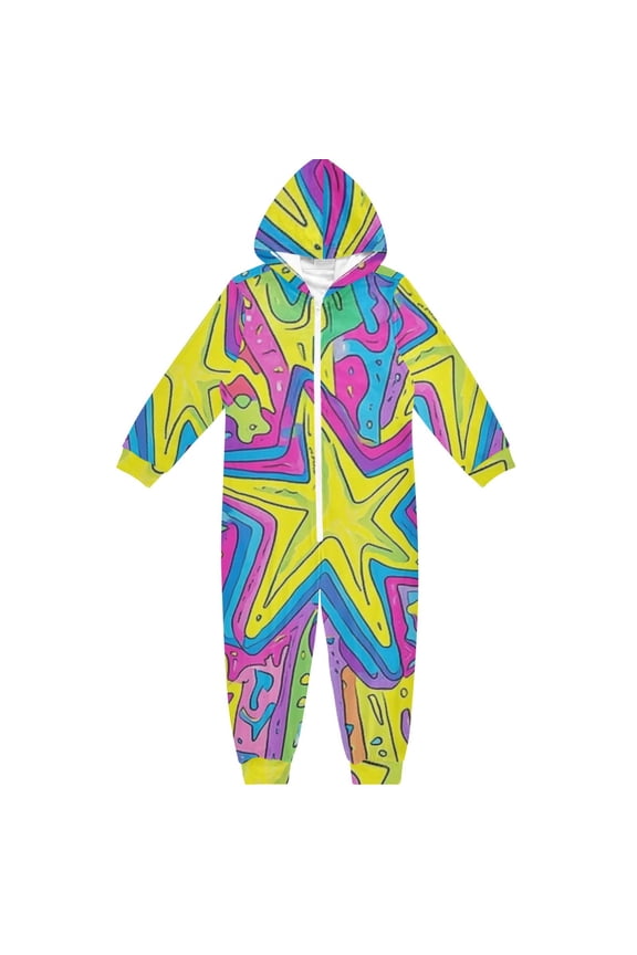 Brightly Colored Star One Piece Pajamas Soft Jumpsuit Cozy Sleep and Play Romper Zipper and Pockets 4T