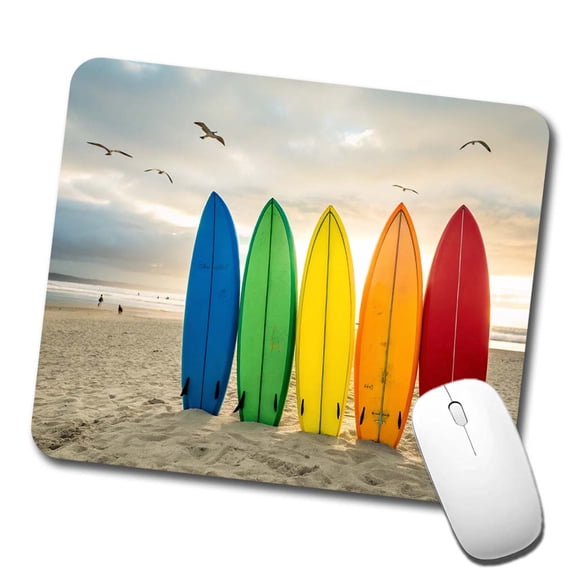 Brightly Colored Surfboards In The Sand Beach Ocean Mouse Pad Low Profile Gaming Mat