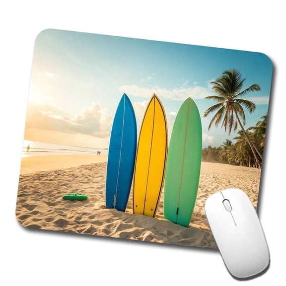 Brightly Colored Surfboards Sand Beach Ocean Mouse Pad Low Profile Gaming Mat