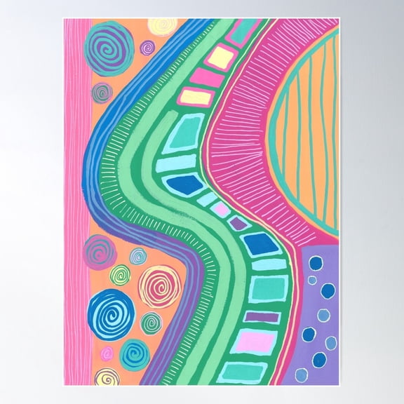 Brightly Colored Waves Abstract Poster Wall Art, Modern Wall Decor For Living Room Bedroom, 8x12 UNFRAMED