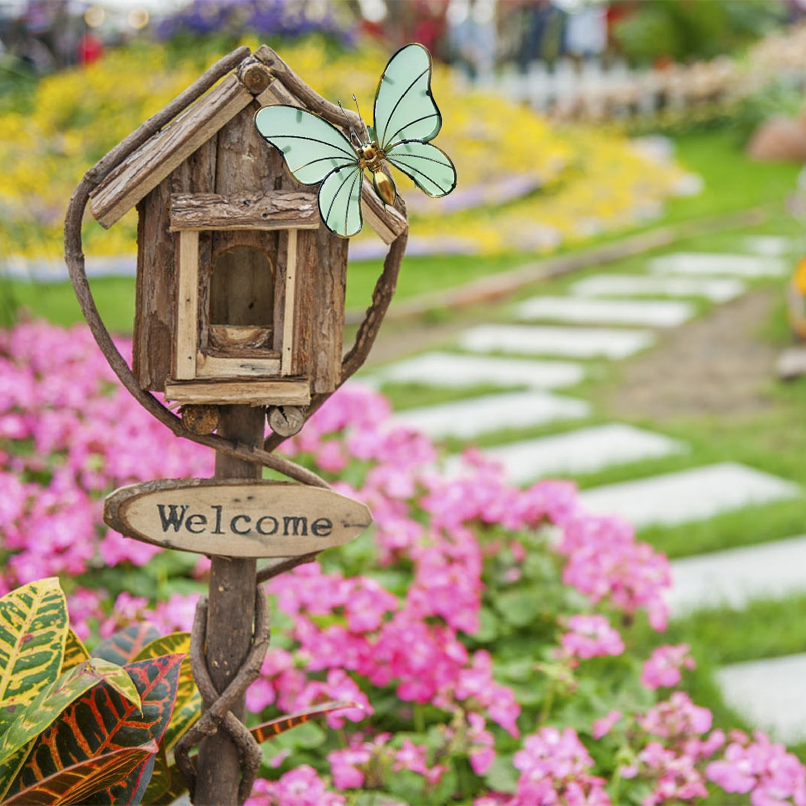 Brightly Decorated Garden Ornaments Featuring Butterflies in Spring ...
