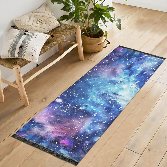 Brightly Glittering Shiny Galaxy Runner Rug 2'x6' Hallway Area Rugs Vintage Non Slip Entryway Runner Carpet with Tassels Living Room Bedroom