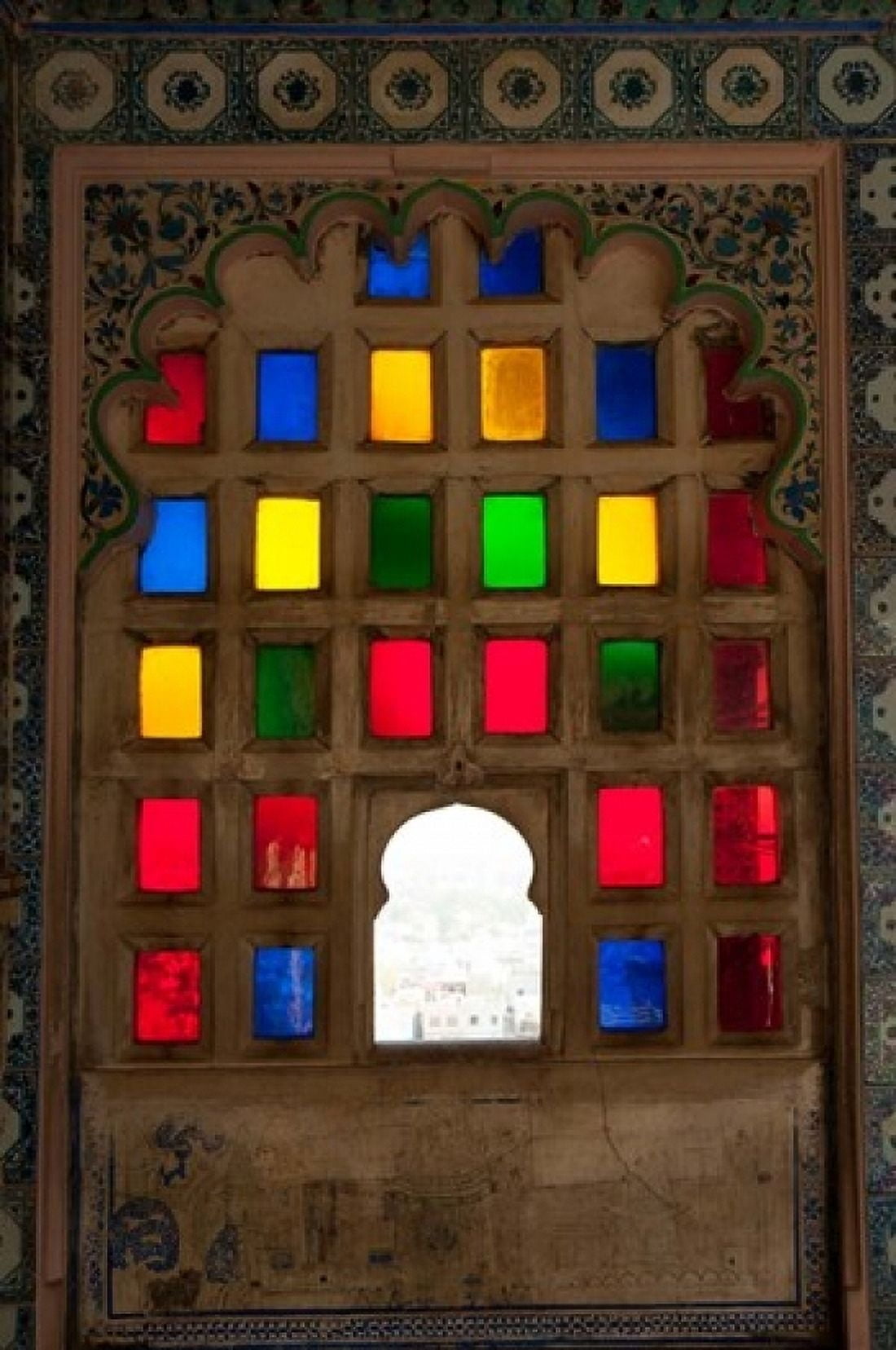 Brightly colored glass window City Palace Udaipur Rajasthan India Canvas Art - Inger Hogstrom DanitaDelimont (24 x 36)