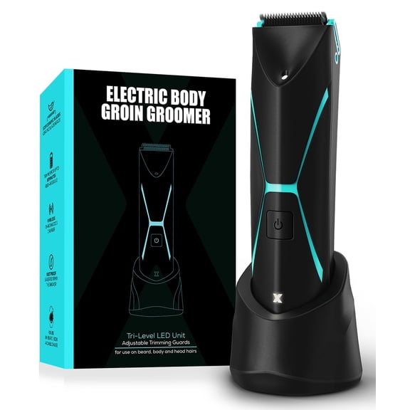 Brightman Electric Body Hair Trimmer for Men Waterproof Cordless Groomer with Ceramic Blades LED Light & 120-Min Runtime for Chest Groin Armpits Legs & Travel