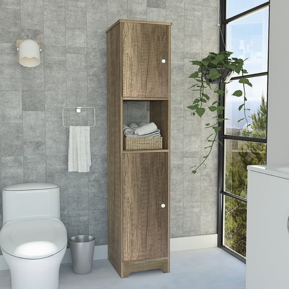Brighton 1-Shelf Linen Cabinet, Light Oak Finish - 5 Shelves