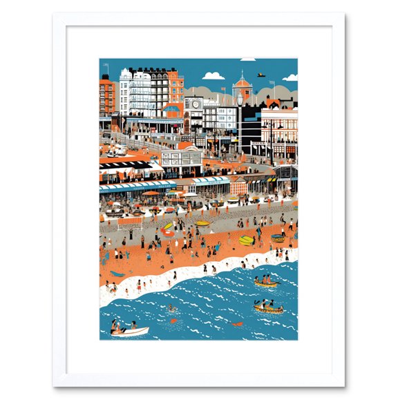 Brighton Beach and Palace Pier Modern Abstract Artwork Framed Wall Art Print 9X7 Inch