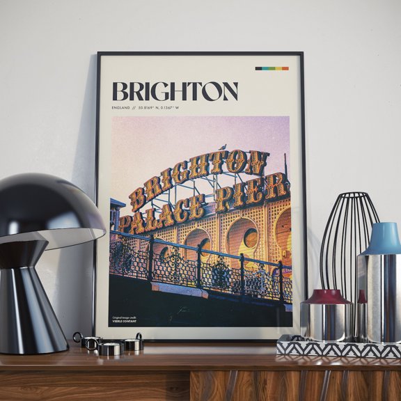 Brighton English Seaside Town Travel Landscape Wall Art Scenic Destination Wall Decor Vintage Style Scenic Home Accent Decor Unframed Paper Print