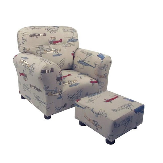 Brighton Home 1960AP Airplane Cotton Print Kid Chair & Ottoman Set