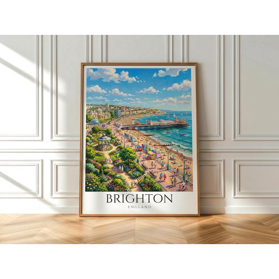 Brighton Pier England Coastal Wall Art British Seaside Print Colourful Beach Decor Uk Travel Artwork, Unframed Paper Print