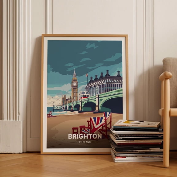 Brighton Pier Travel Poster, Coastal City Wall Art, British Seaside Decor, Travel Enthusiast Gift Wall Art, Modern Wall Decor, 24x36 UNFRAMED