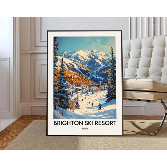 Brighton Ski Resort Poster, Utah Wasatch Winter Art