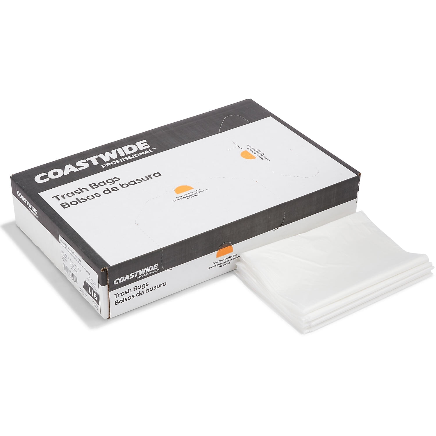 Staples Coastwide Professional 55-60 Gallon Trash Bag 38" x 58" Low Density 1 mil Clear 100 Bags/Box