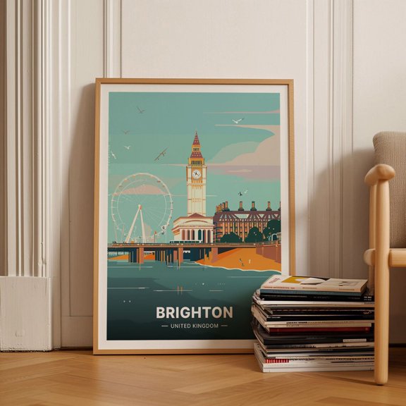 Brighton Travel Poster, Vintage Style Uk Destination Art, Home Decor Wall Hanging Wall Art, Modern Wall Decor, 8x12 UNFRAMED